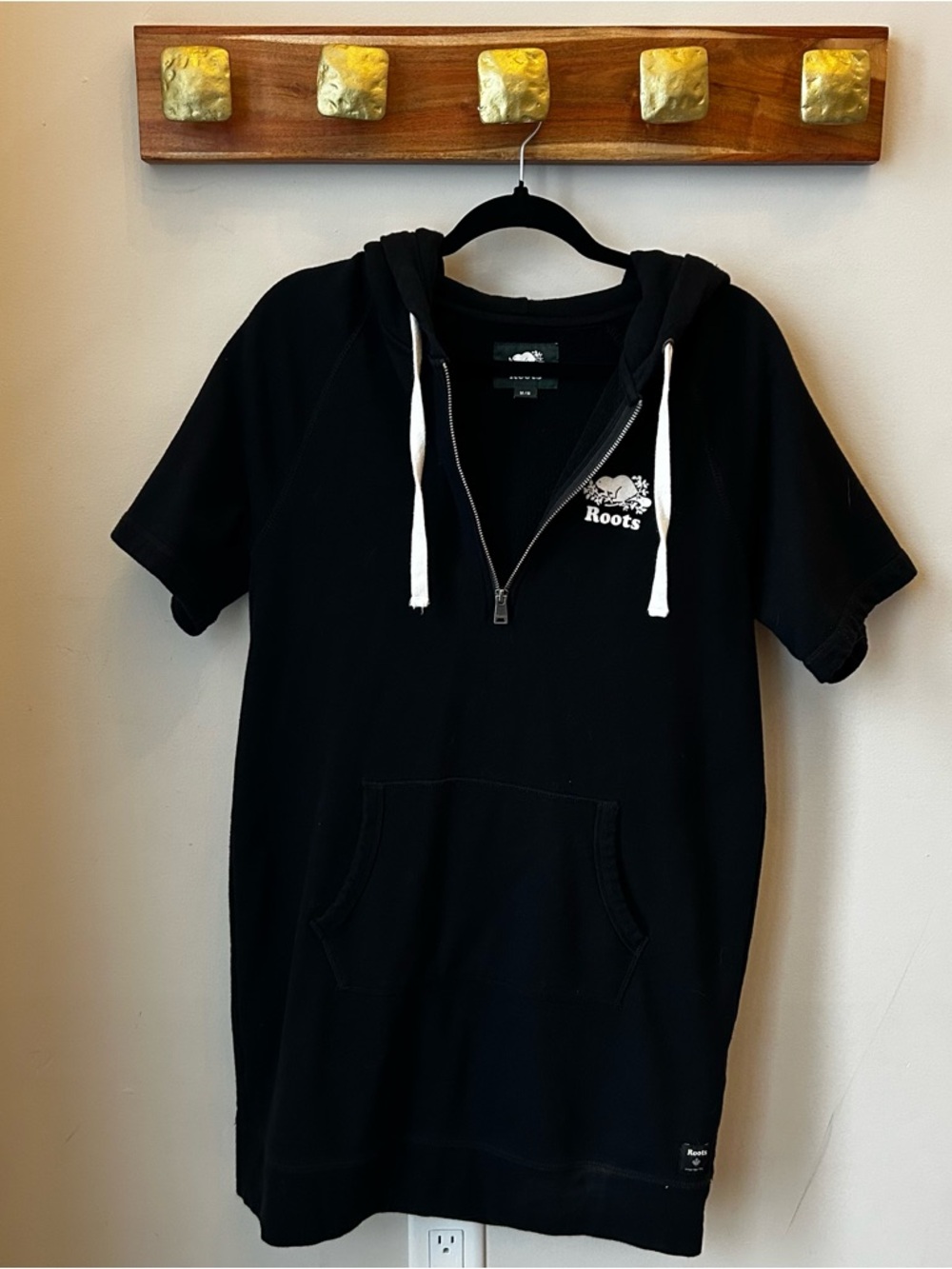 Roots Cozy Lounge Hoodie Dress Black Athleisure Cabin Core Zip